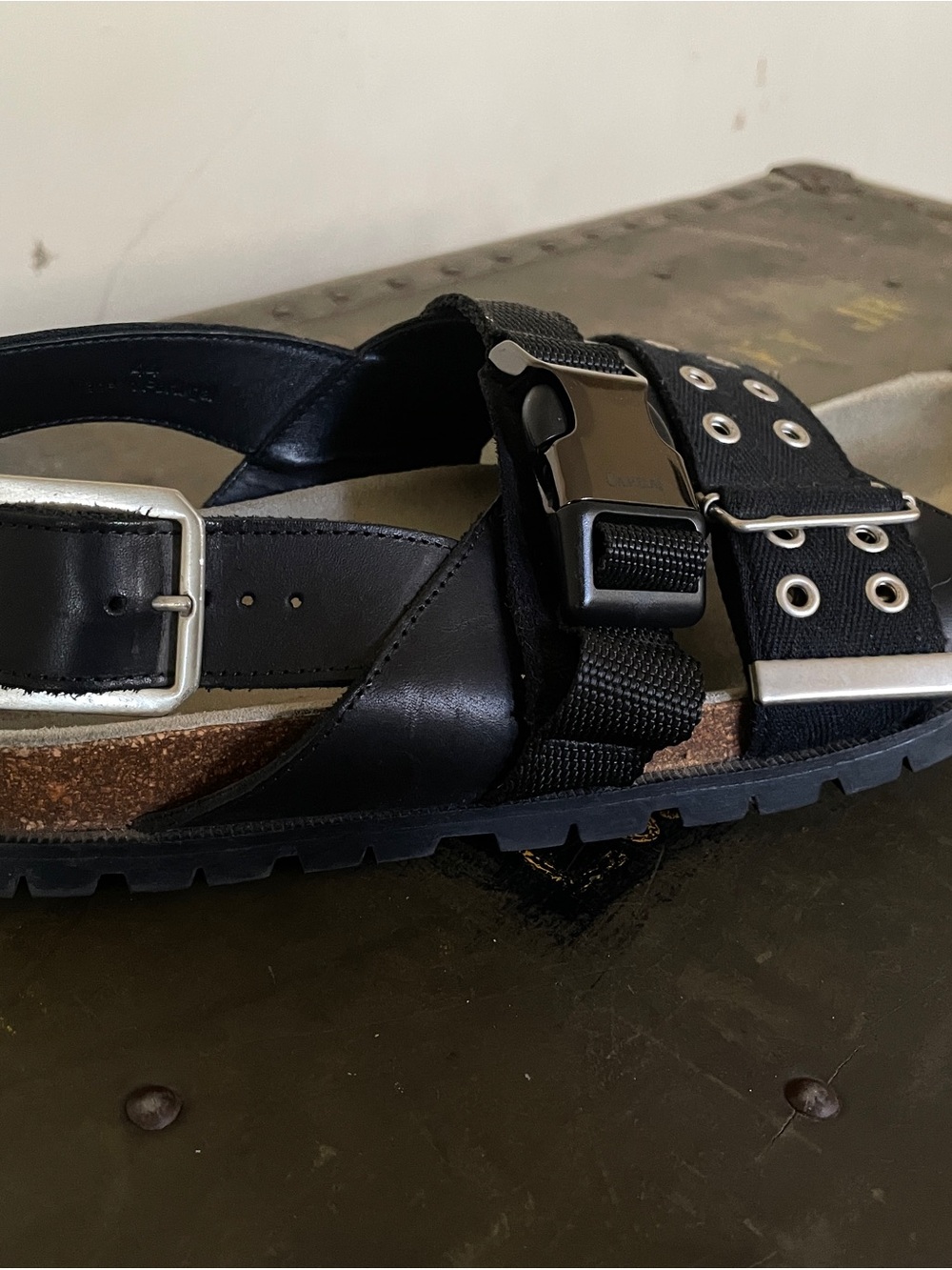 APC x Sacai SS 2021 Jules  Black Leather Bondage Slip-on Sandals Vibram sz 12